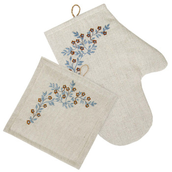 Zestaw prezentowy K-428 z haftem Brązowe kwiaty z rękawiczką i rękawiczką TM Yaroslav